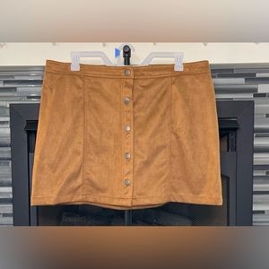 NOBO Plus Size Brown Suede Snap Front Pleather Skirt - 3XL / XXXL